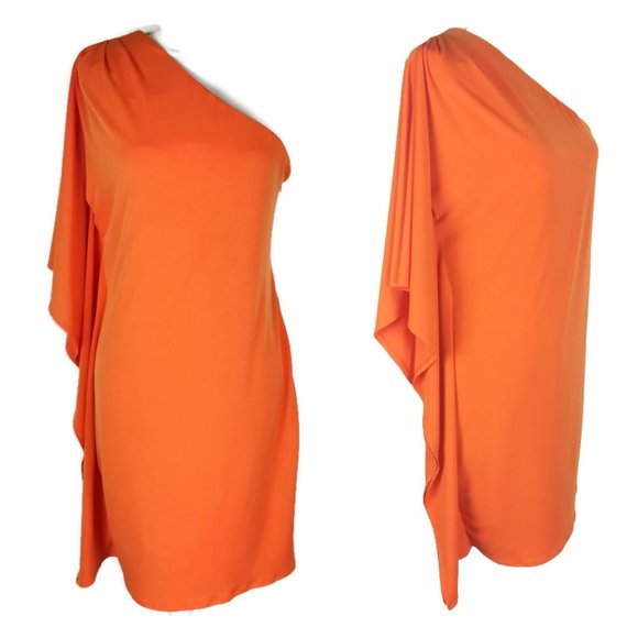 Calvin Klein Dresses & Skirts - Calvin Klein one shoulder orange sheath dress 10